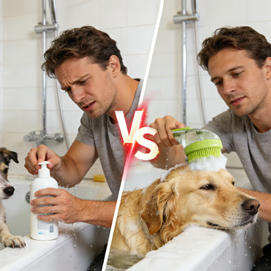 Brosse de bain pour animaux avec distributeur de shampoing et poils de massage doux