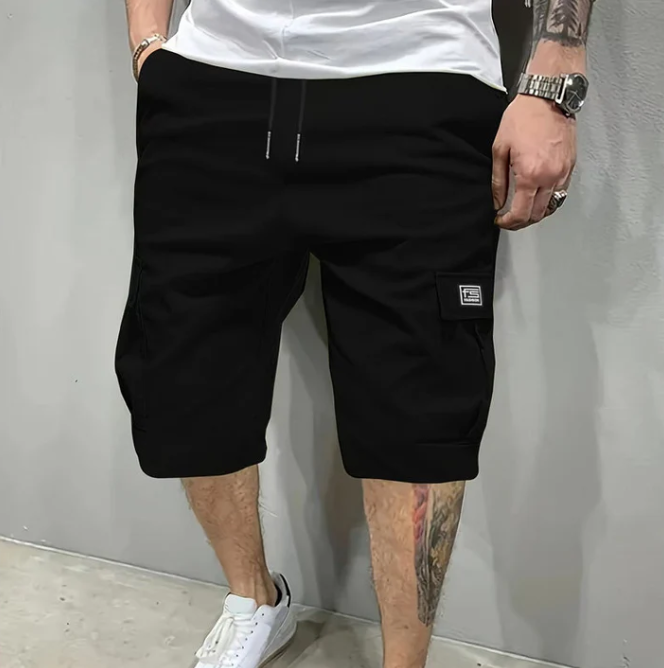 Short cargo pour homme à cordon de serrage et poches multiples