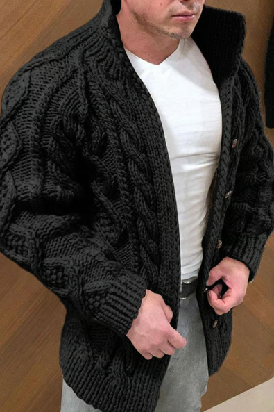 Cardigan pour homme en grosse maille torsadée à col montant