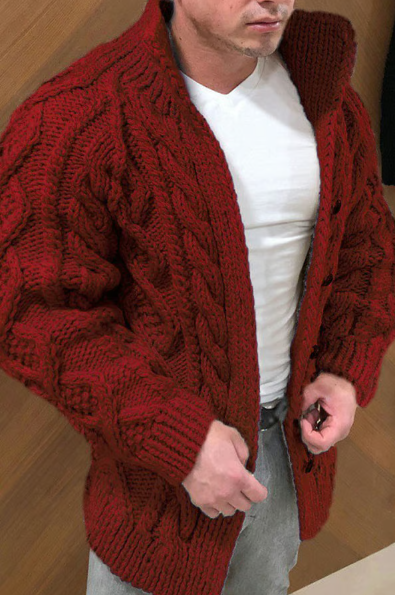 Cardigan pour homme en grosse maille torsadée à col montant