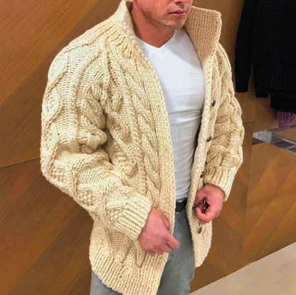Cardigan pour homme en grosse maille torsadée à col montant
