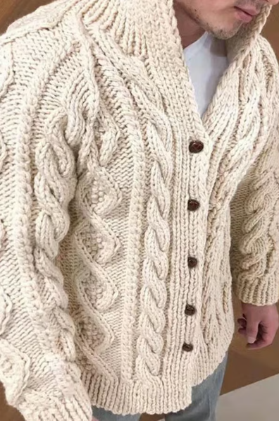 Cardigan pour homme en grosse maille torsadée à col montant