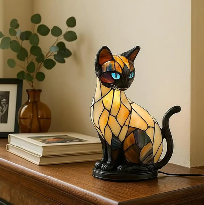 Veilleuse en verre 3D en forme de chat, rechargeable par USB, avec lumière chaude