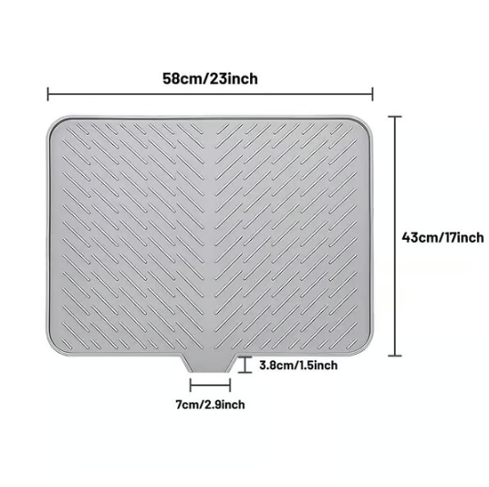 Grand tapis égouttoir à vaisselle en silicone avec rebord