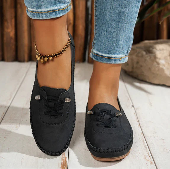 Mocassins Décontractés à Lacets en Effet Cuir pour Femmes