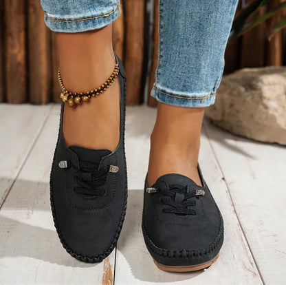 Mocassins Décontractés à Lacets en Effet Cuir pour Femmes