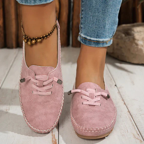 Mocassins Décontractés à Lacets en Effet Cuir pour Femmes