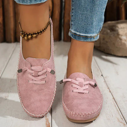 Mocassins Décontractés à Lacets en Effet Cuir pour Femmes