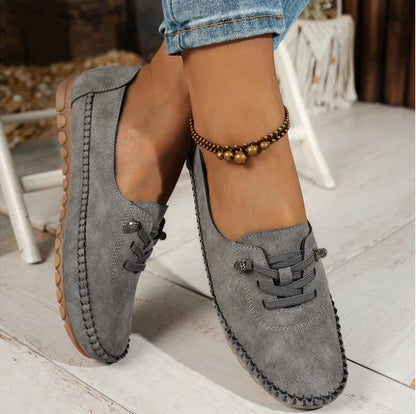 Mocassins Décontractés à Lacets en Effet Cuir pour Femmes