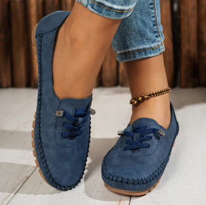 Mocassins Décontractés à Lacets en Effet Cuir pour Femmes