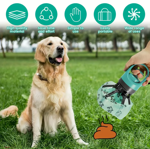 Ramasse-déjections canines portable avec distributeur de sacs intégré