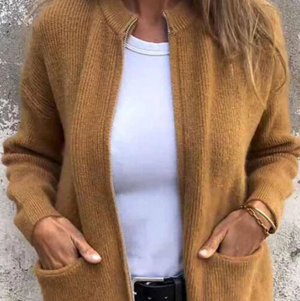 Veste en maille zippée et confortable pour femme avec poches