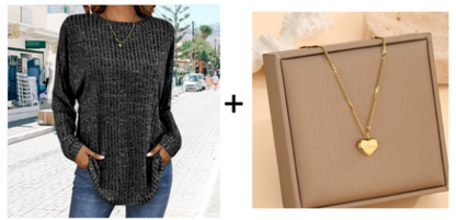 Haut en maille à manches longues pour femme, coupe ample et douce
