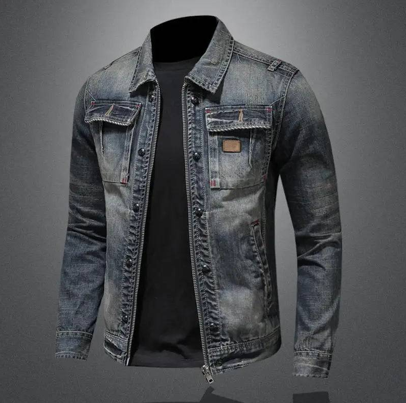 Veste en jean classique zippée pour homme