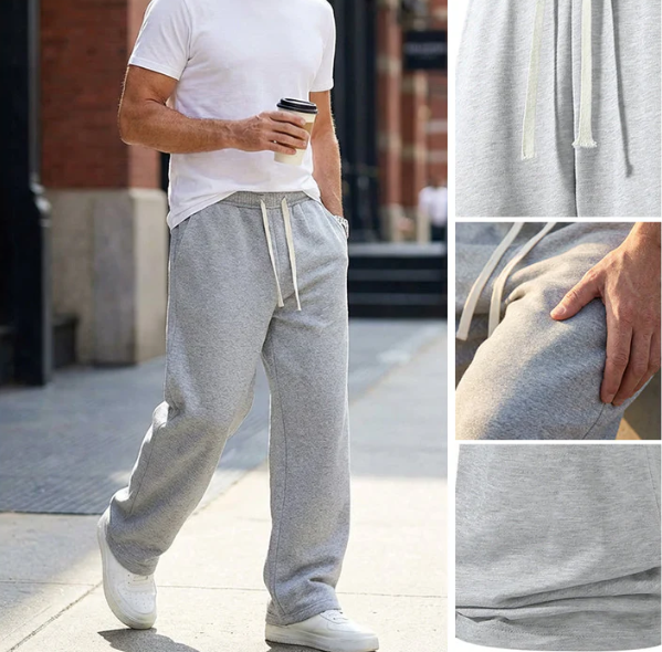 Pantalon uni décontracté à cordon de serrage pour homme