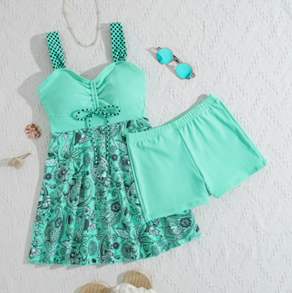 Ensemble tankini à jupe et col en V pour femme, avec short de bain