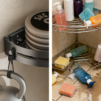 Étagère de rangement d'angle adhésive pour salle de bain