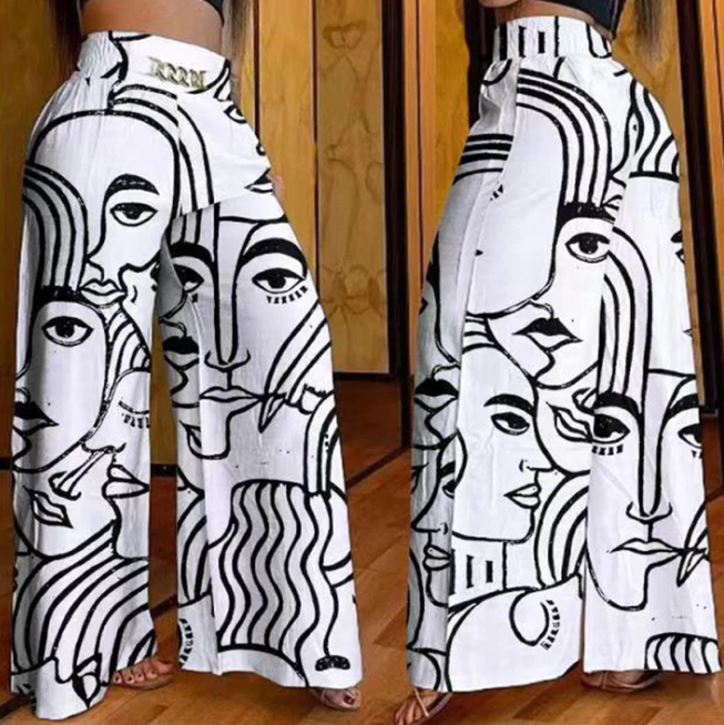 Pantalon large taille haute pour femme avec ceinture détaillée