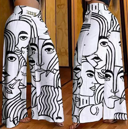 Pantalon large taille haute pour femme avec ceinture détaillée