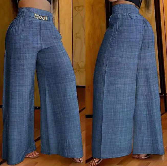 Pantalon large taille haute pour femme avec ceinture détaillée
