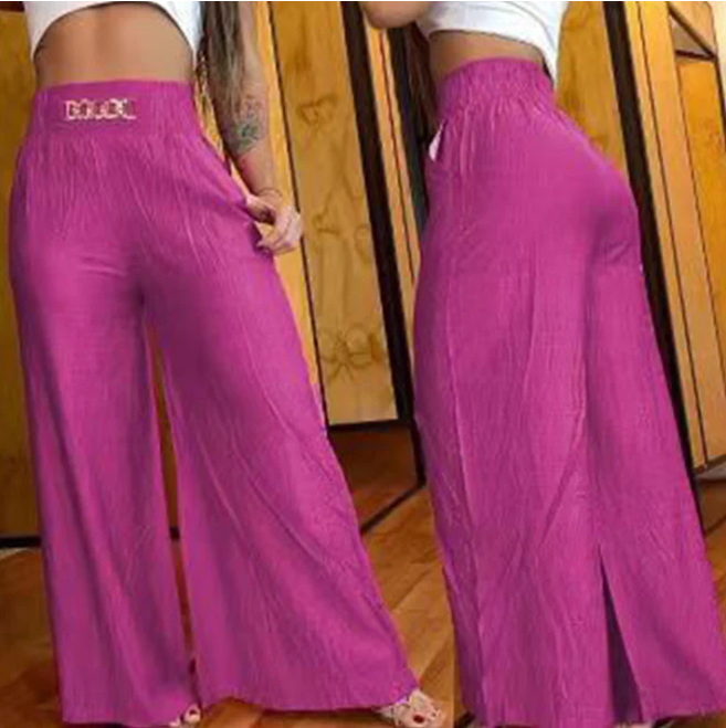 Pantalon large taille haute pour femme avec ceinture détaillée