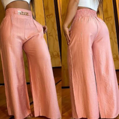 Pantalon large taille haute pour femme avec ceinture détaillée