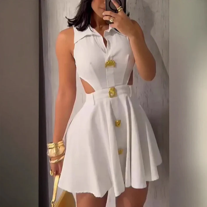 Robe élégante cintrée sans manches à col en V pour femme