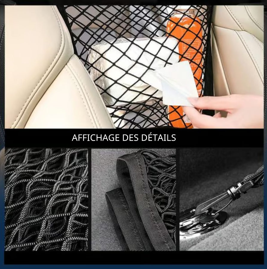 Filet de rangement élastique à 3 couches pour espace entre les sièges de voiture