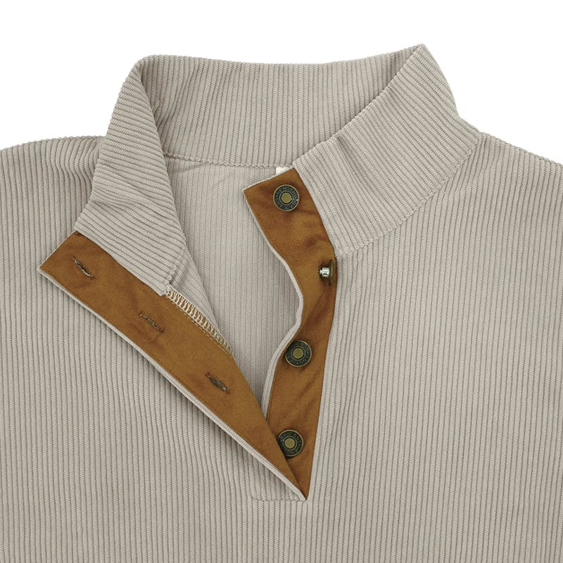 Sweat-shirt en velours côtelé à blocs de couleurs pour homme