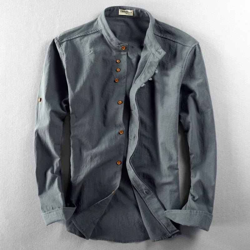 Chemise décontractée pour homme en lin mélangé d'inspiration japonaise