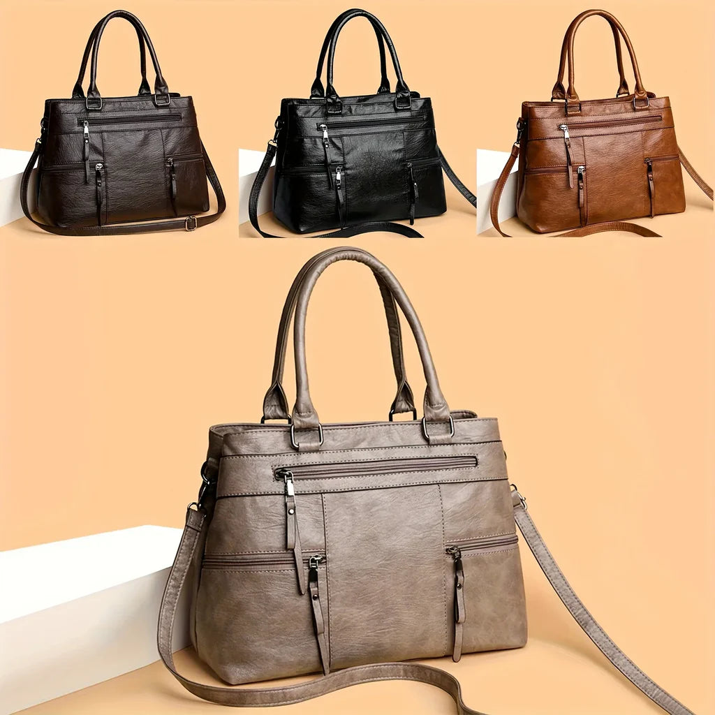 Sac Cabas Femme Organisé en Similicuir Vegan à Multiples Poches