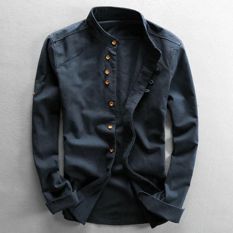 Chemise décontractée pour homme en lin mélangé d'inspiration japonaise