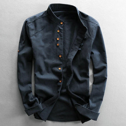 Chemise décontractée pour homme en lin mélangé d'inspiration japonaise