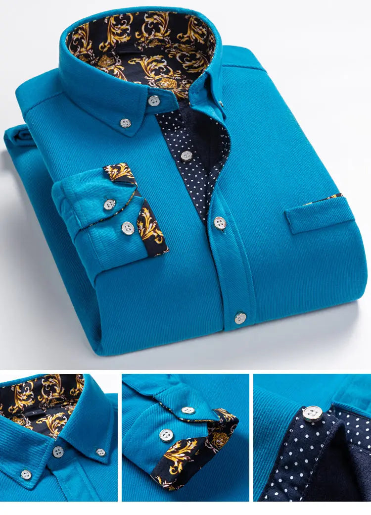 Surchemise en velours côtelé doublée polaire pour homme, à col rabattu