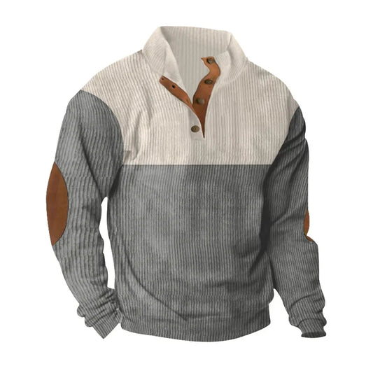Sweat-shirt en velours côtelé à blocs de couleurs pour homme