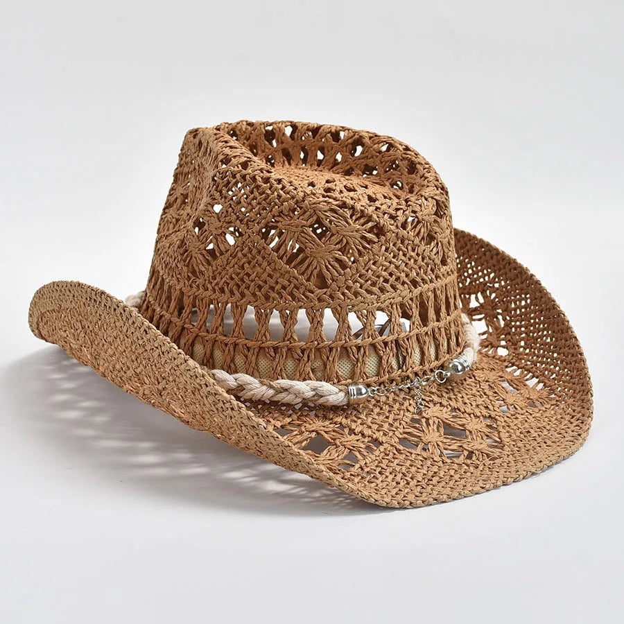 Chapeau de soleil d'été à tissage ajouré pour femmes