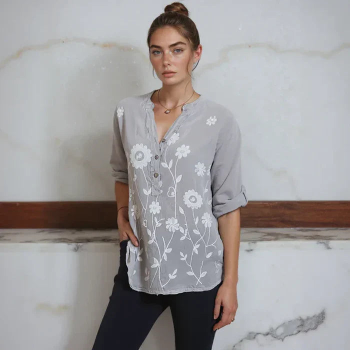 Chemisier brodé en coton et lin Elowen pour femme