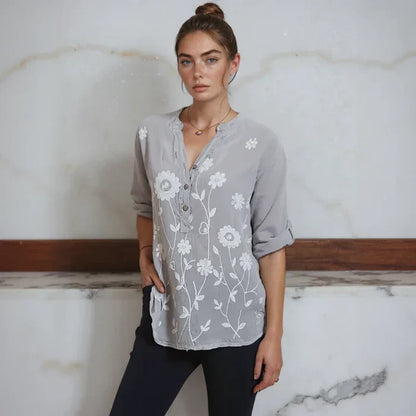 Chemisier brodé en coton et lin Elowen pour femme