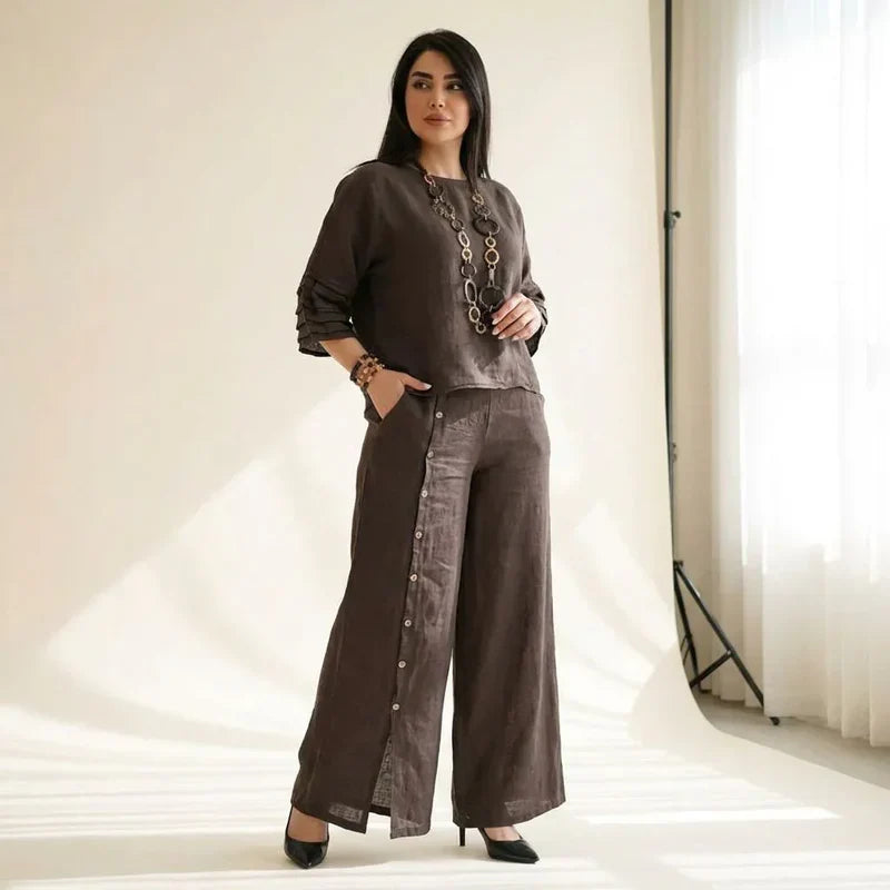 Ensemble coordonné PureLoom en coton et lin décontracté pour femme