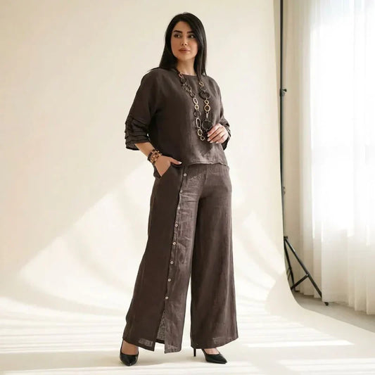 Ensemble coordonné PureLoom en coton et lin décontracté pour femme