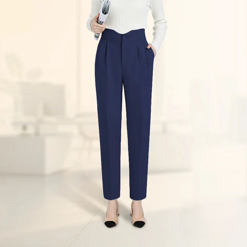 Pantalon élégant plissé à jambes droites pour femme, style décontracté chic