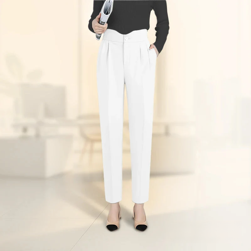 Pantalon élégant plissé à jambes droites pour femme, style décontracté chic