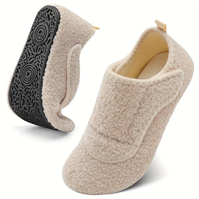Pantoufles d'intérieur chaudes et ajustables pour femmes, coupe large