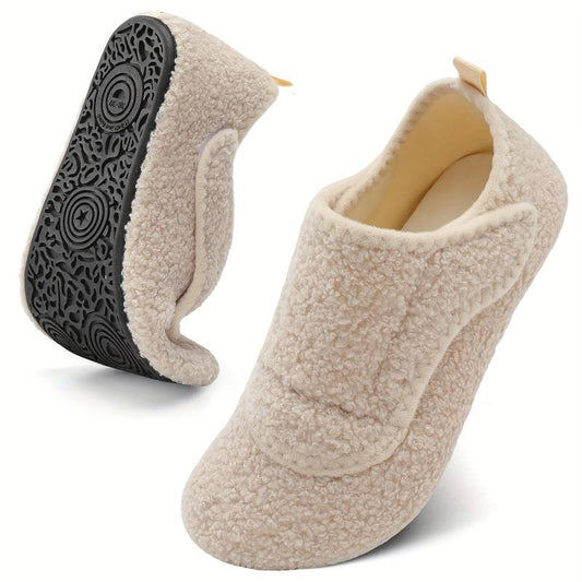 Pantoufles d'intérieur chaudes et ajustables pour femmes, coupe large