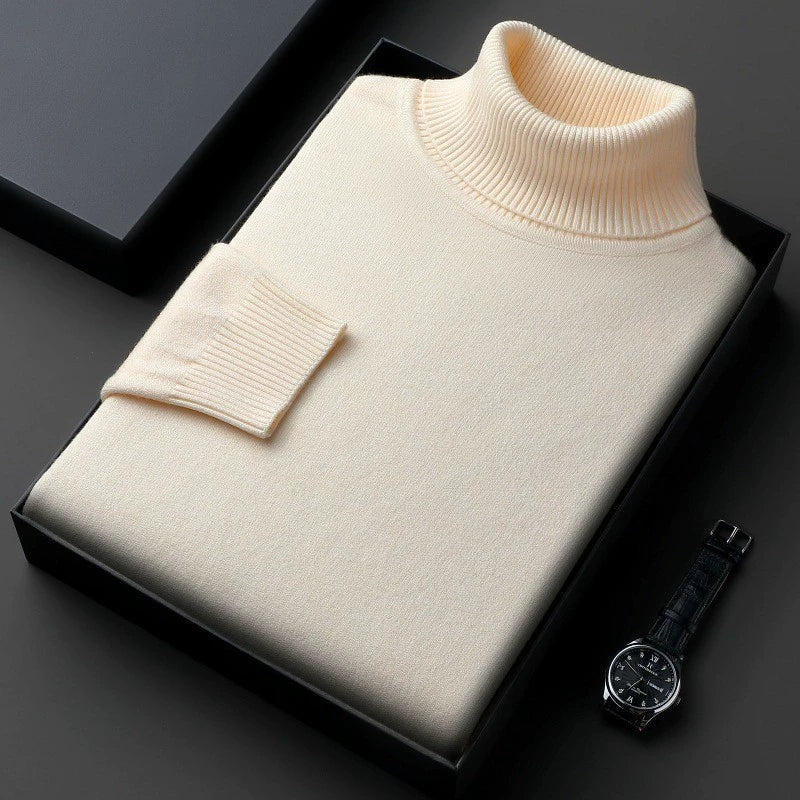 Pull col roulé chaud doublé polaire pour homme