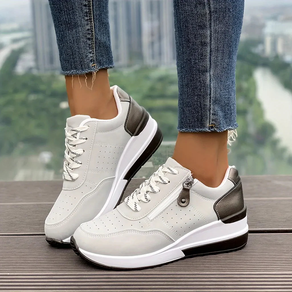 Baskets confortables pour femmes, à semelle épaisse et fermeture éclair latérale