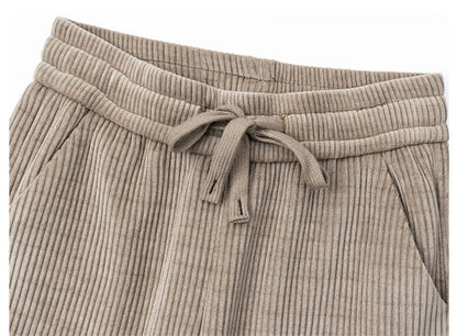 Pantalon large à cordon de serrage en velours côtelé pour femme