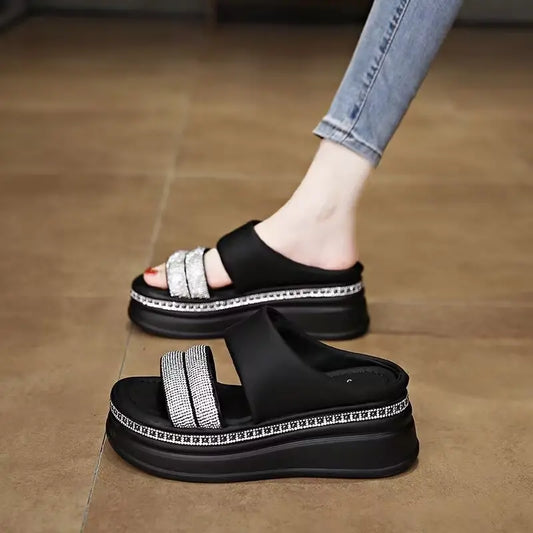 Sandales à plateforme à strass pour femmes