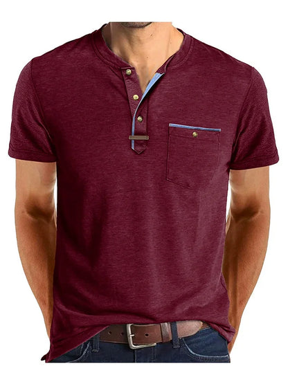 T-shirt Henley à manches courtes pour homme avec poche poitrine