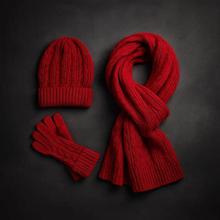 Ensemble d'hiver classique en laine mélangée : bonnet, écharpe et gants